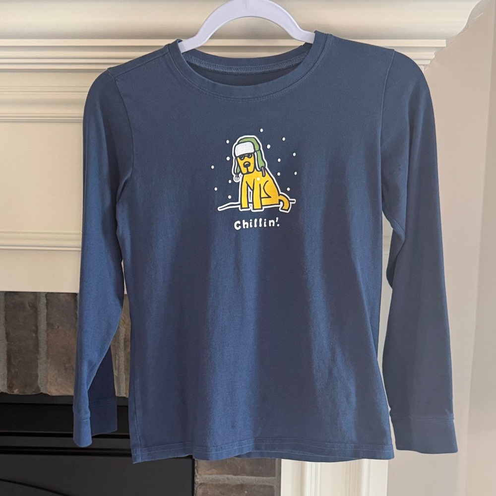 Life Is Good Navy Long-Sleeve Tee with Yellow Dog Graphic